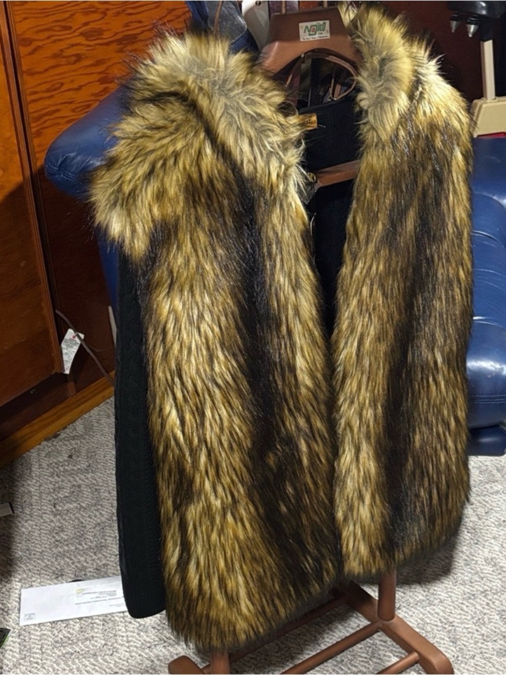 Mens Golden Brown Fox Fur Sweater with hoodie Luxurious